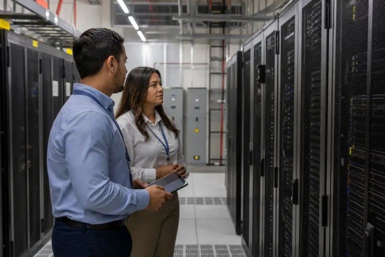 Infraestructura de data center empresarial con servidores y sistemas de conectividad